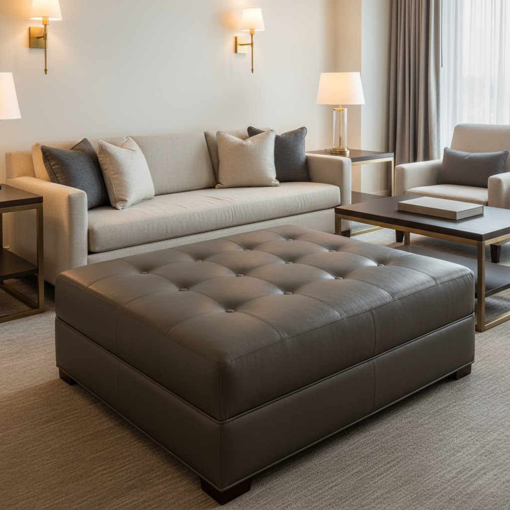 Alamo - Earthy Umber Performance Vinyl Upholstered Ottoman | Architectural Fabrics