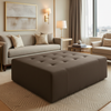 Subtle Linen Weave Dark Chocolate Upholstered Ottoman | Architectural Fabrics