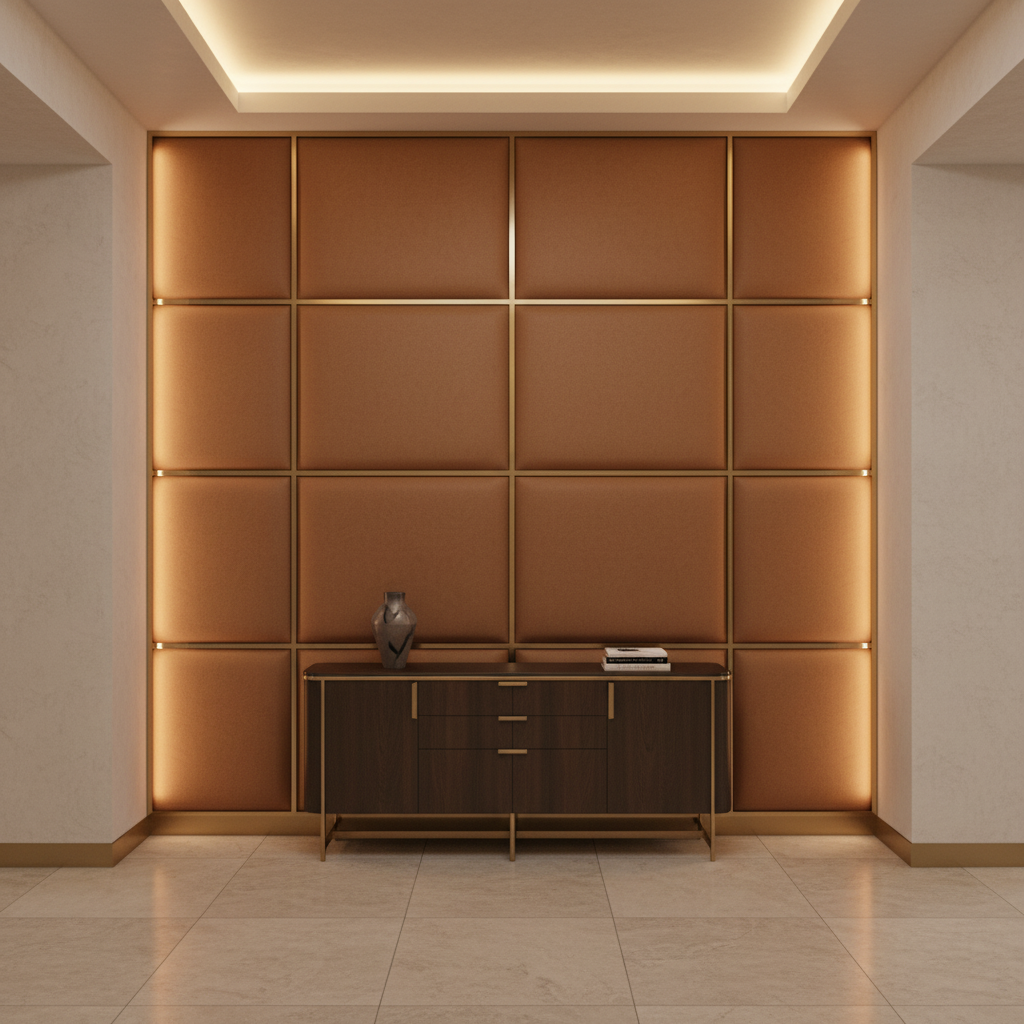 Smooth Pebble Grain Warm Cognac Upholstered Wall Panel | Architectural Fabrics