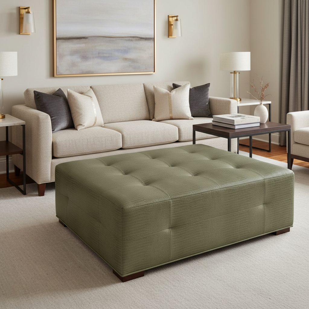 Silver Bank - Fern Upholstered Ottoman | Architectural Fabrics