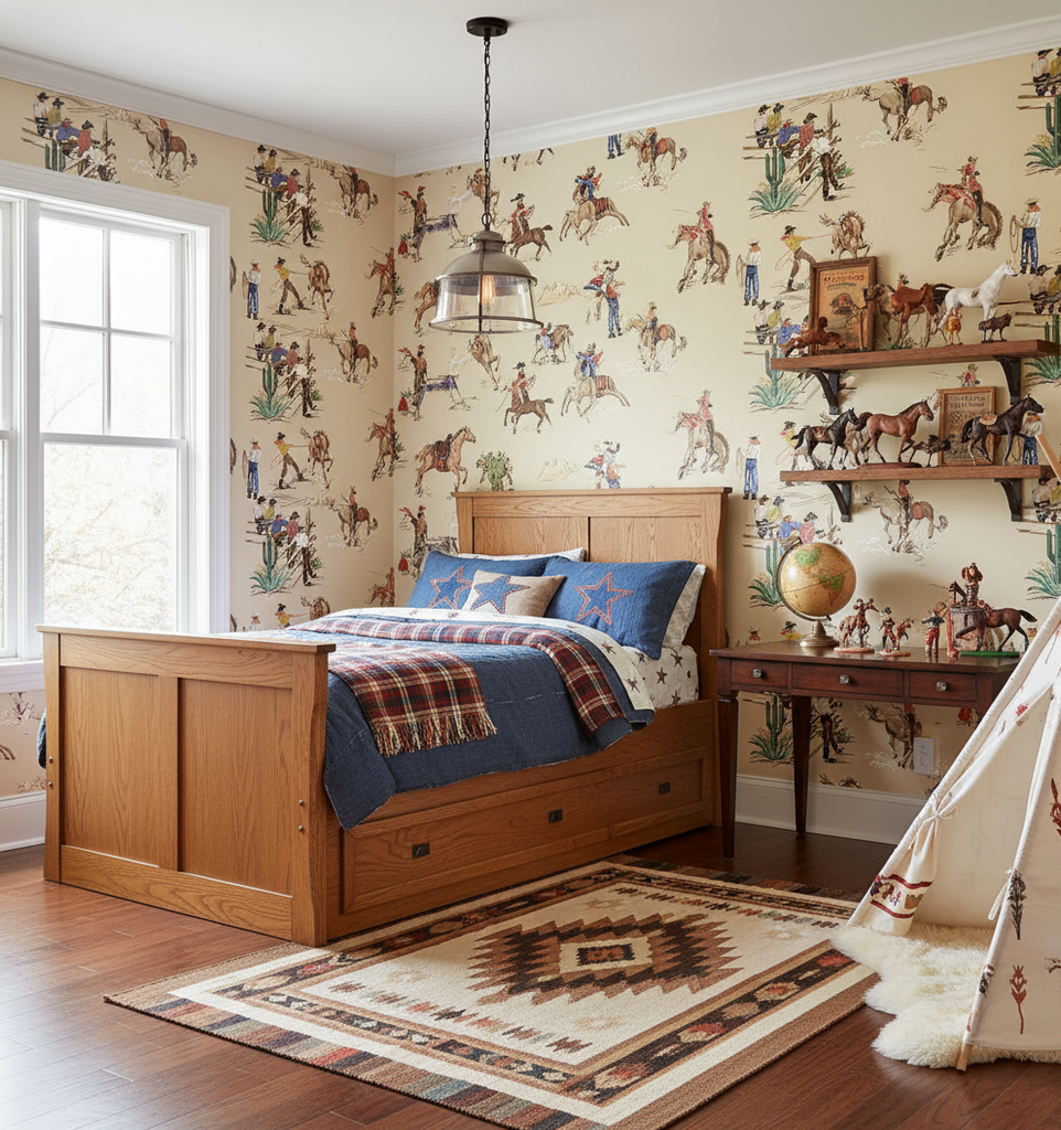 The Original Yeeha 1950's Cowboy Retro | Architectural Wallcoverings - Boys Adventure Bedroom Room Setting