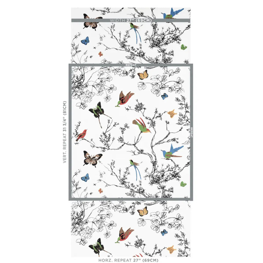 Birds &amp; Butterflies - Multi On White Wallpapers