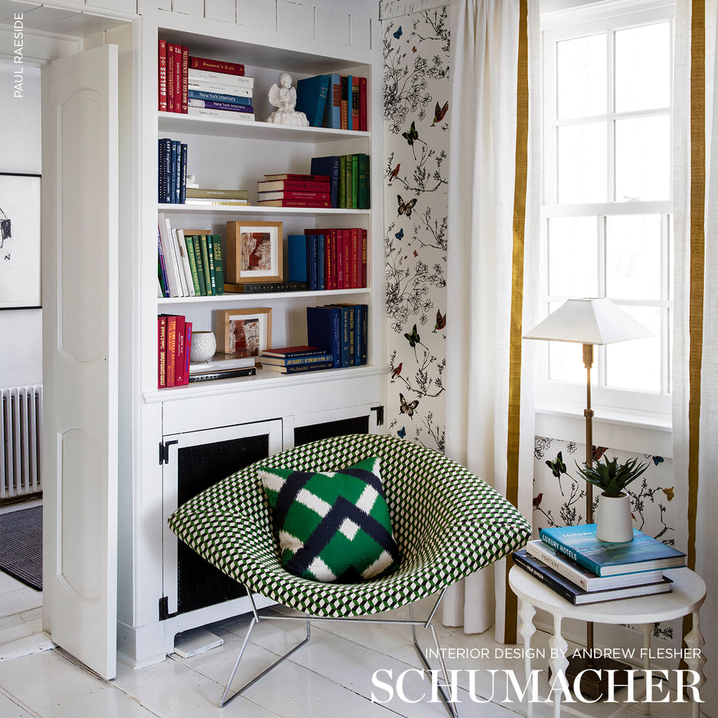 Birds & Butterflies Multi On White Room Setting | Schumacher Wallpaper