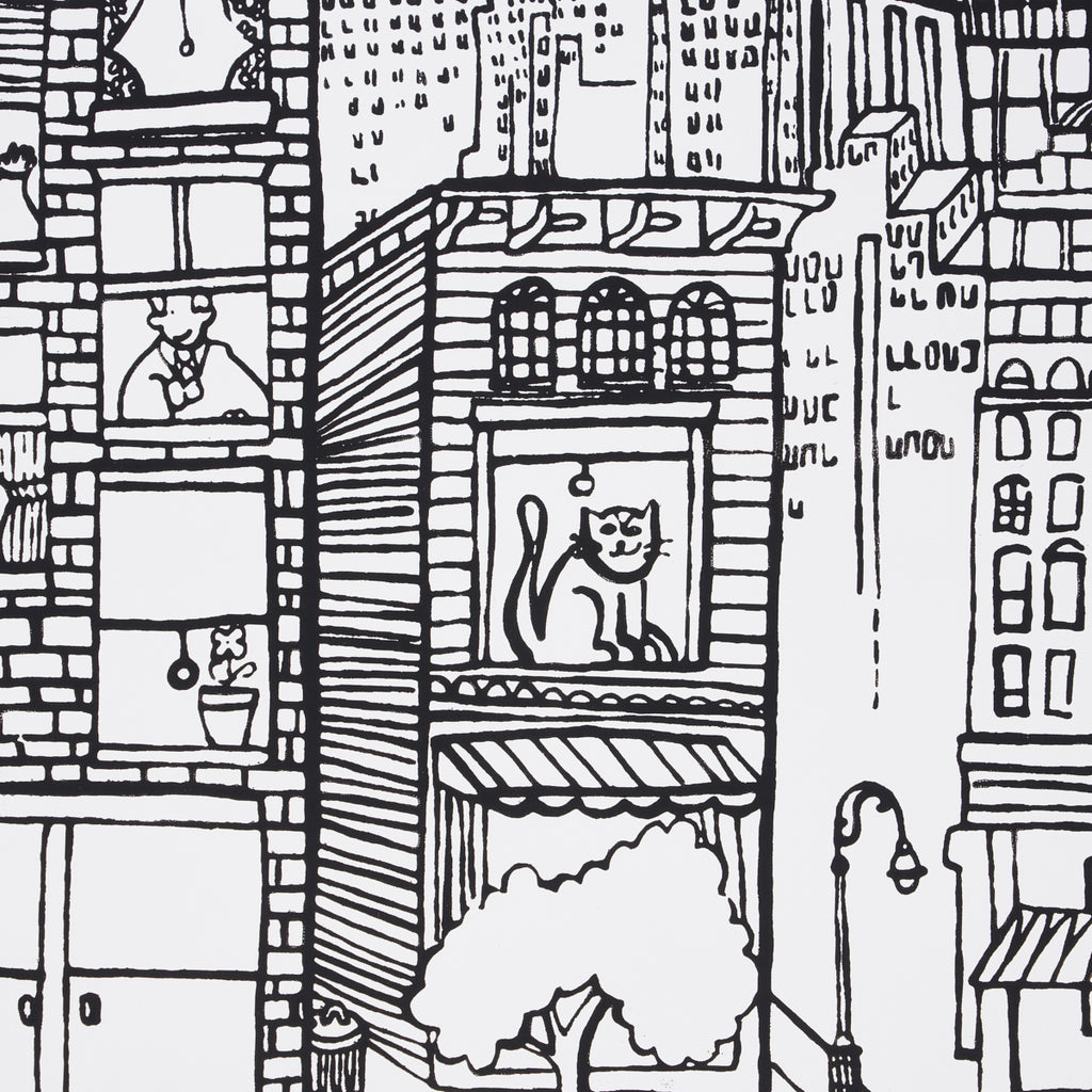 New York New York Black On White Room Setting | Schumacher Wallpaper