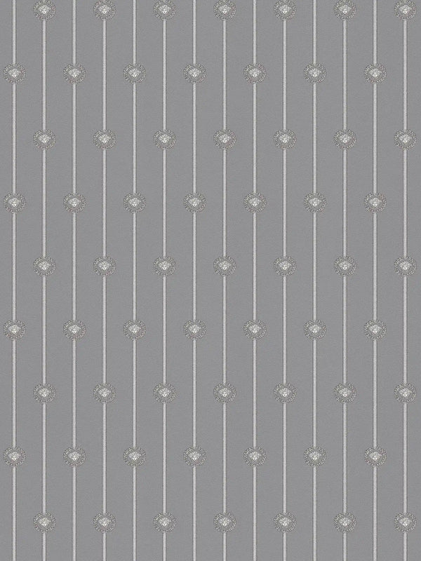 I Love Baroque Medusa Stripe Grey Silver Wallcovering | Versace