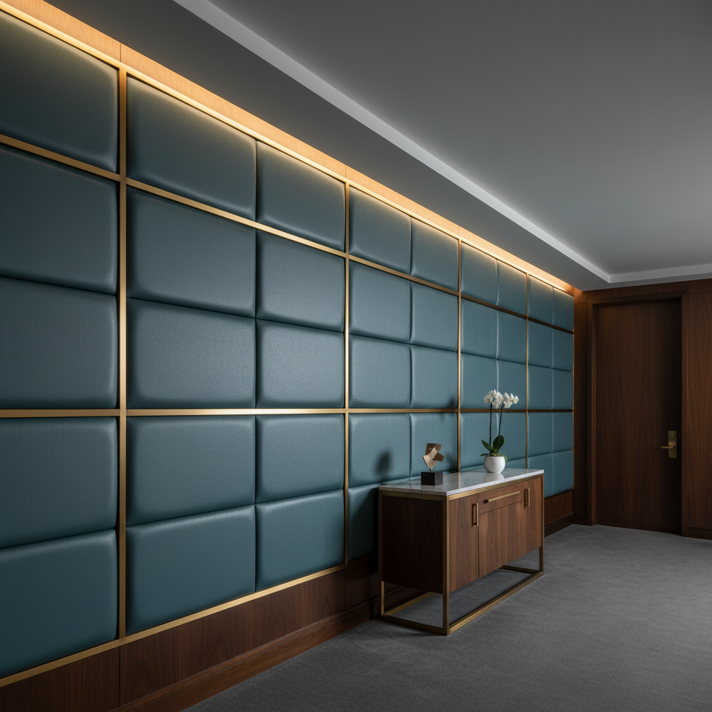 Smooth Pebble Grain Deep Teal Upholstered Wall Panel | Architectural Fabrics