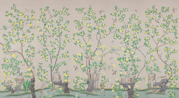 Jardinières & Citrus Trees — Colourway SC-82 on silver metallic Xuan paper