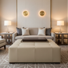 Smooth Matte Texture Soft Beige Upholstered Ottoman | Architectural Fabrics