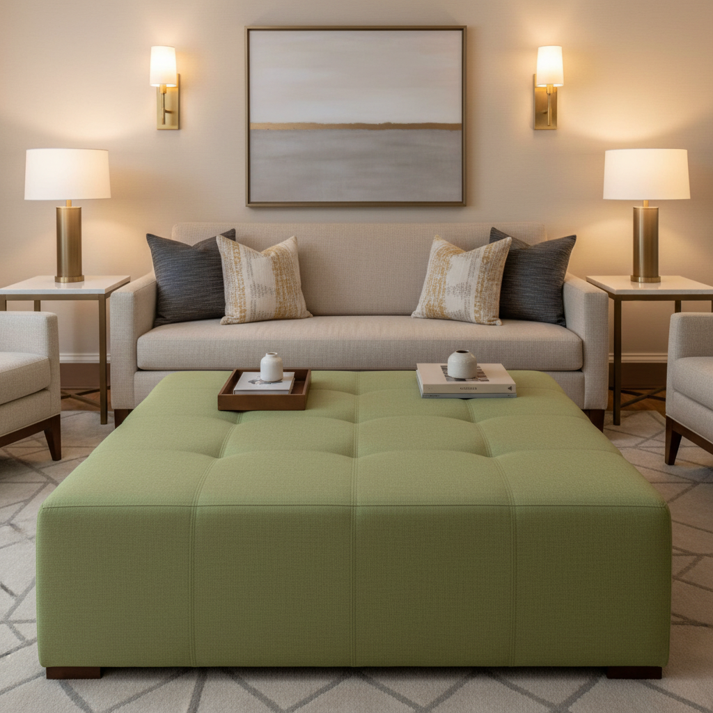 Peter Island - Grass Upholstered Ottoman | Architectural Fabrics