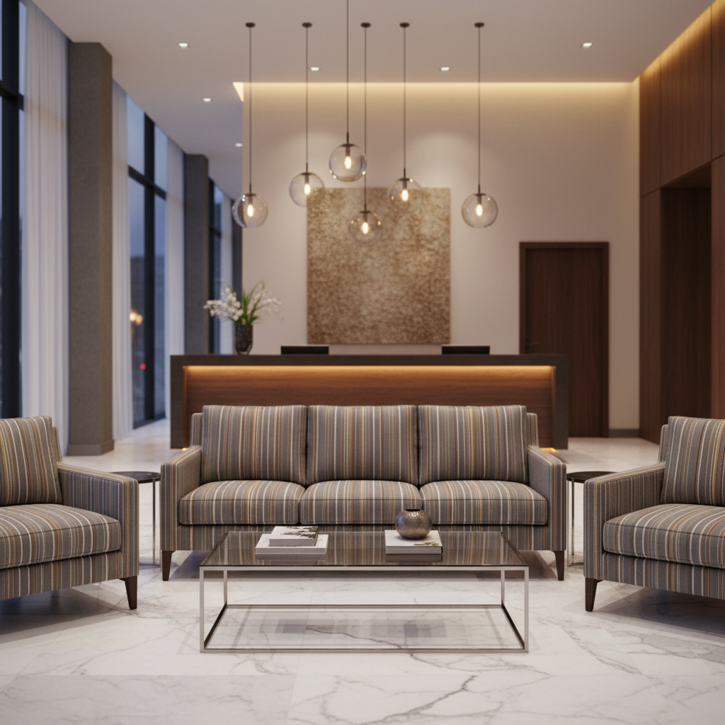 Sandy Point Stripe - Drizzle Upholstered Sofa | Architectural Fabrics