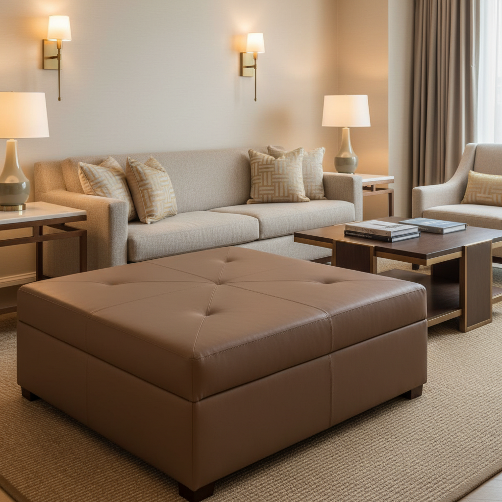 Aarden - Umber Earth Silicone Hybrid Upholstered Ottoman | Architectural Fabrics