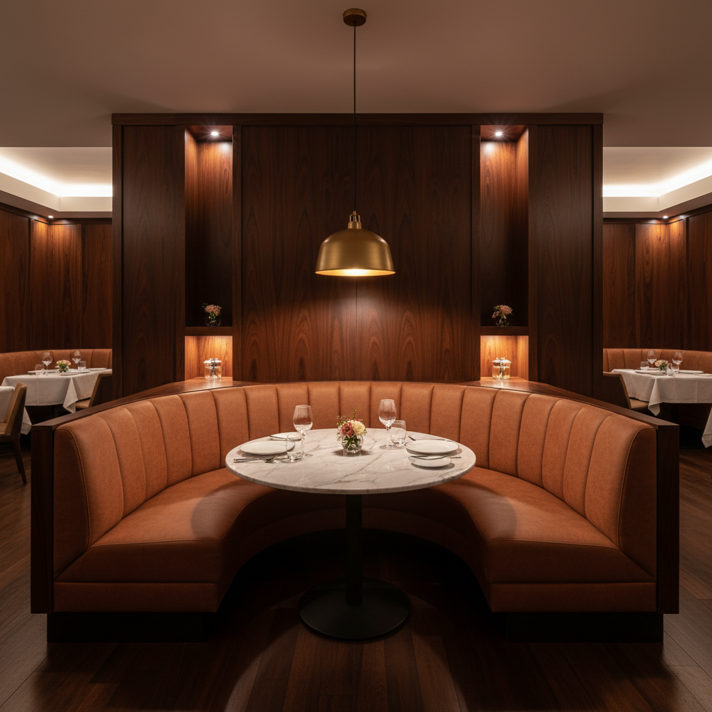 Fine Pebble Grain Burnt Sienna Upholstered Banquette | Architectural Fabrics