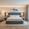 Fine Pebble Grain Denim Blue Upholstered Headboard | Architectural Fabrics
