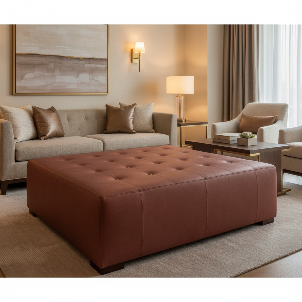 Aarden - Russet Clay Silicone Hybrid Upholstered Ottoman | Architectural Fabrics