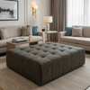 Woven Organic Texture Dark Graphite Upholstered Ottoman | Architectural Fabrics