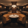 Ultrasuede Camel Upholstered Banquette | Ultrasuede Upholstery