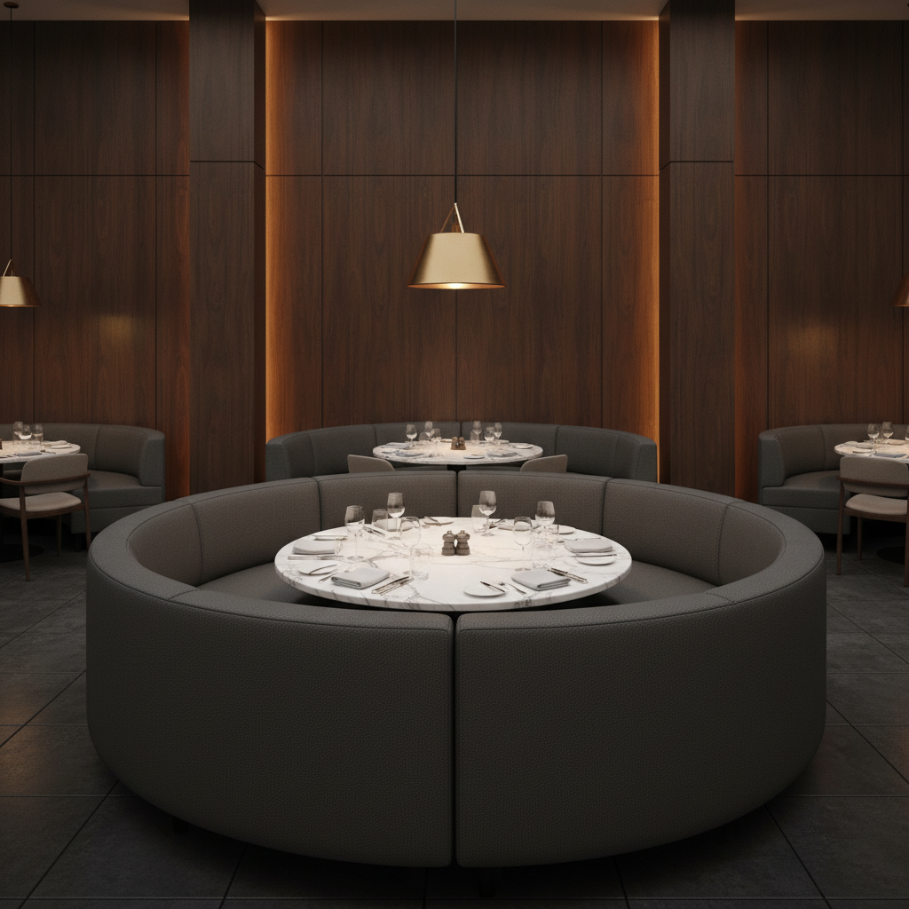 Fine Pebble Grain Charcoal Shadow Upholstered Banquette | Architectural Fabrics