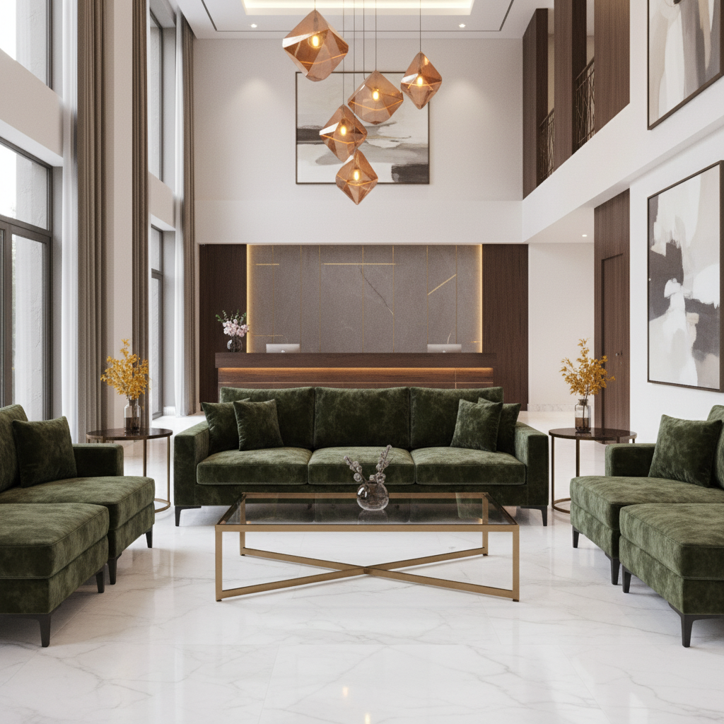 Crushed Velvet Texture Forest Green Upholstered Sofa | Architectural Fabrics