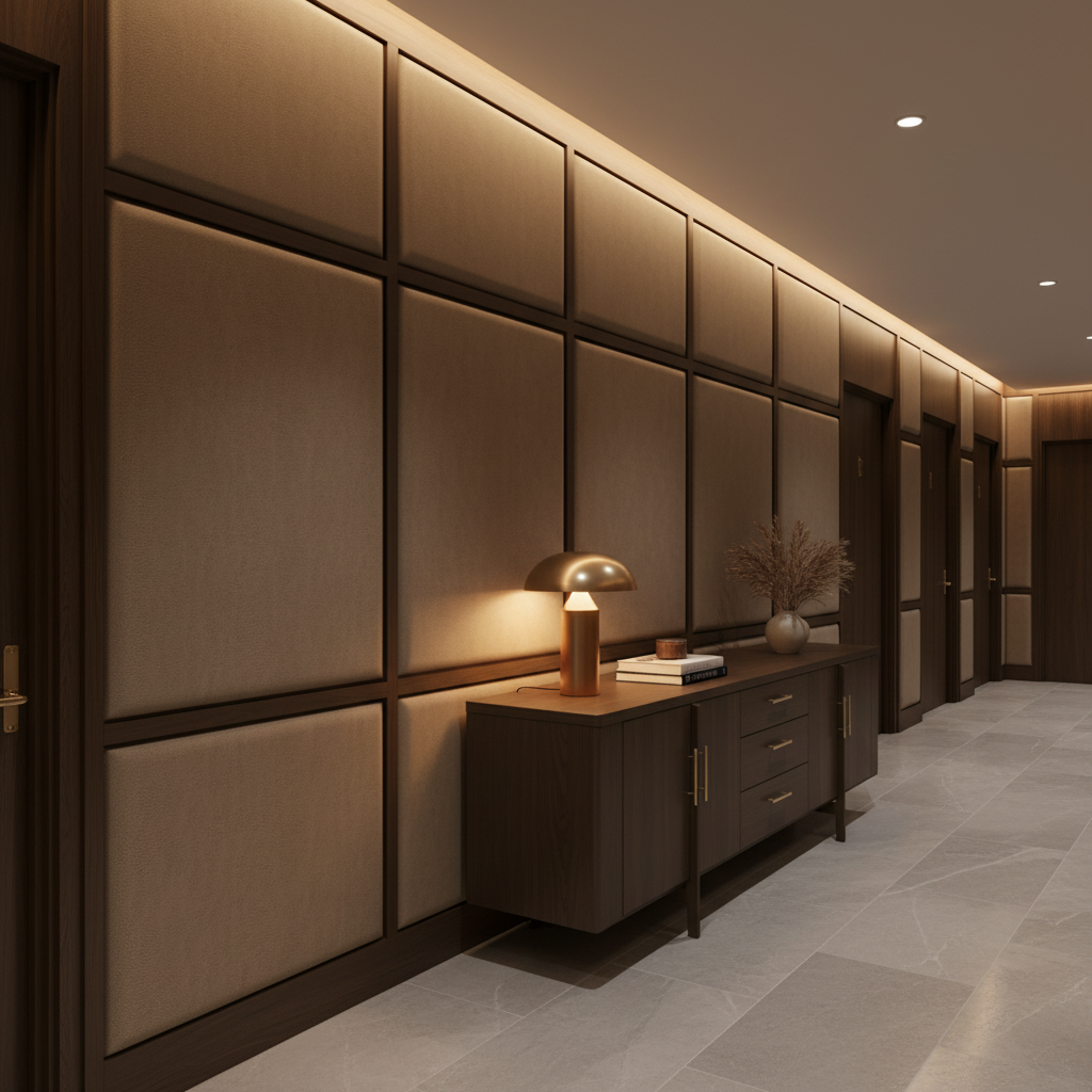 Distressed Leather Grain Earthy Taupe Upholstered Wall Panel | Architectural Fabrics