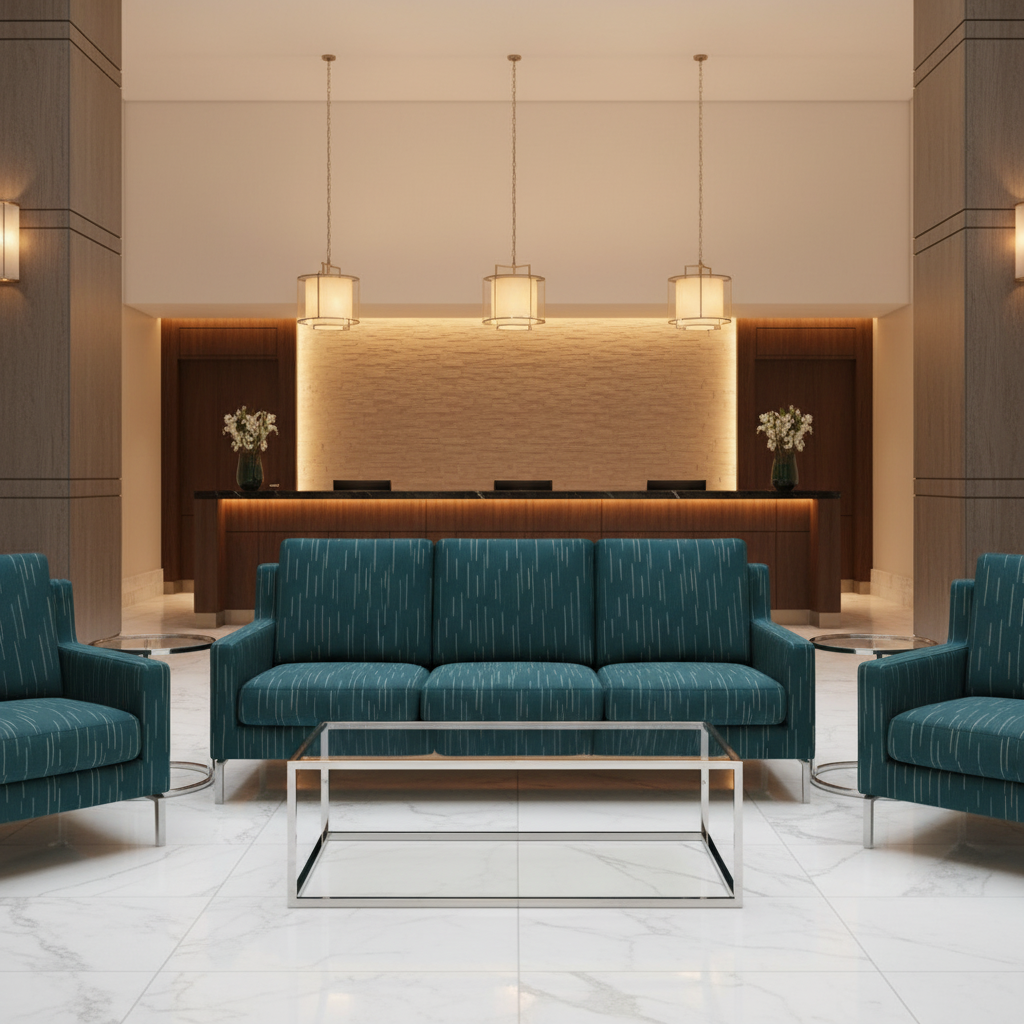 Stitchwork Bay - Sea Blue Upholstered Sofa | Architectural Fabrics