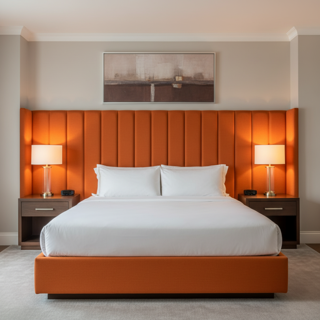 Soper Hole - Orange Upholstered Headboard | Architectural Fabrics