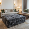Crushed Velvet Texture Dark Charcoal Upholstered Ottoman | Architectural Fabrics