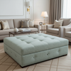 Woven Tweed Texture Aqua Mist Upholstered Ottoman | Architectural Fabrics