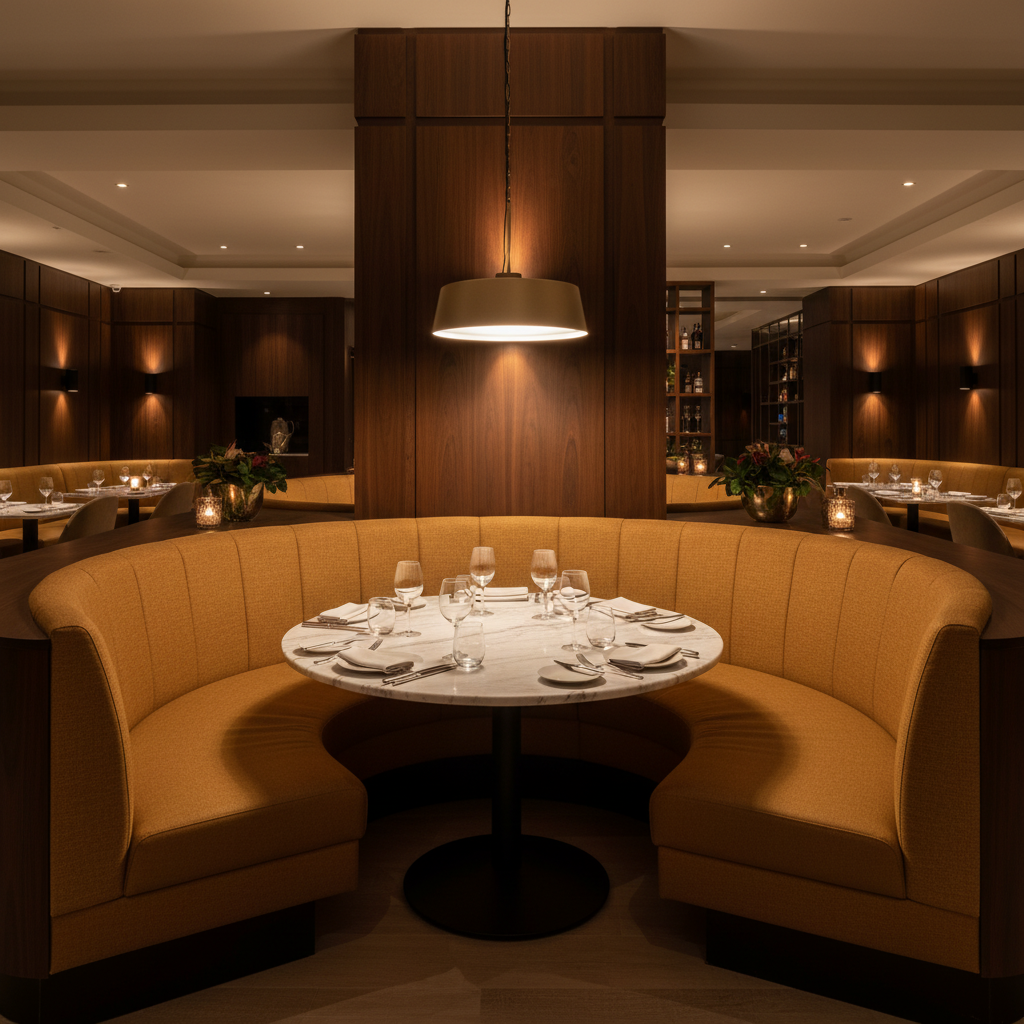 Fine Pebble Grain Golden Honey Upholstered Banquette | Architectural Fabrics