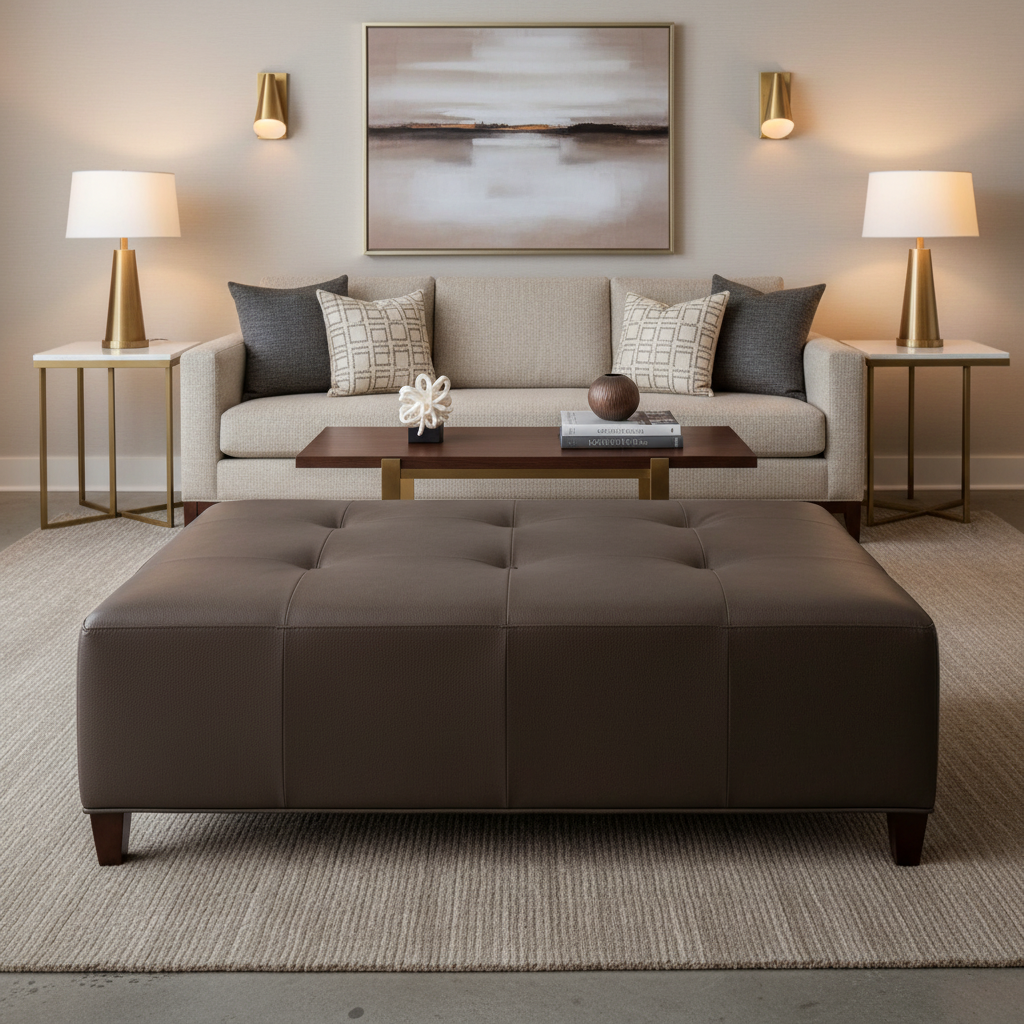 Aire Pebbled - Cocoa Bean Breathable Polyurethane Upholstered Ottoman | Architectural Fabrics