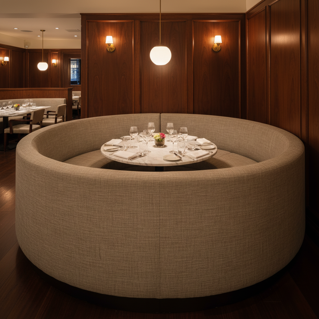 Woven Linen Texture Neutral Taupe Upholstered Banquette | Architectural Fabrics