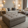 Brushed Linen Weave Misty Taupe Upholstered Ottoman | Architectural Fabrics
