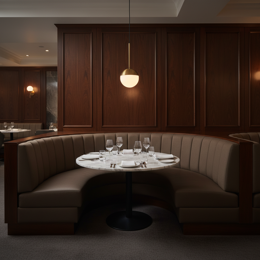 Maya Riviera - Espresso Upholstered Banquette | Architectural Fabrics