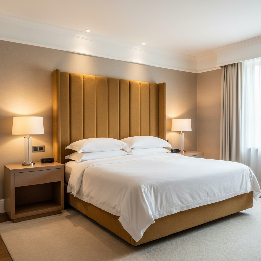Fine Pebble Grain Golden Honey Upholstered Headboard | Architectural Fabrics