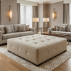 Brushed Linen Weave Oatmeal Beige Upholstered Ottoman | Architectural Fabrics
