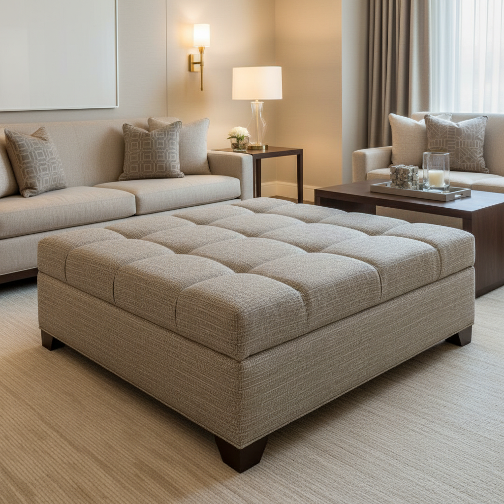 Abaca - Stone Weave Tekloom Performance Upholstered Ottoman | Architectural Fabrics