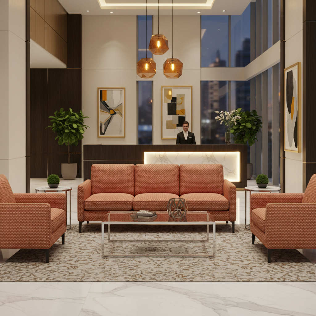 Woven Dot Pattern Terracotta Clay Upholstered Sofa | Architectural Fabrics