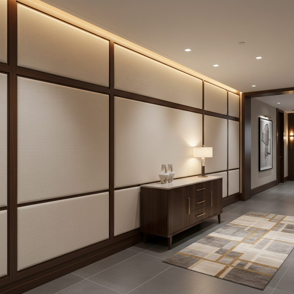 Subtle Textured Surface Soft Ivory Upholstered Wall Panel | Architectural Fabrics