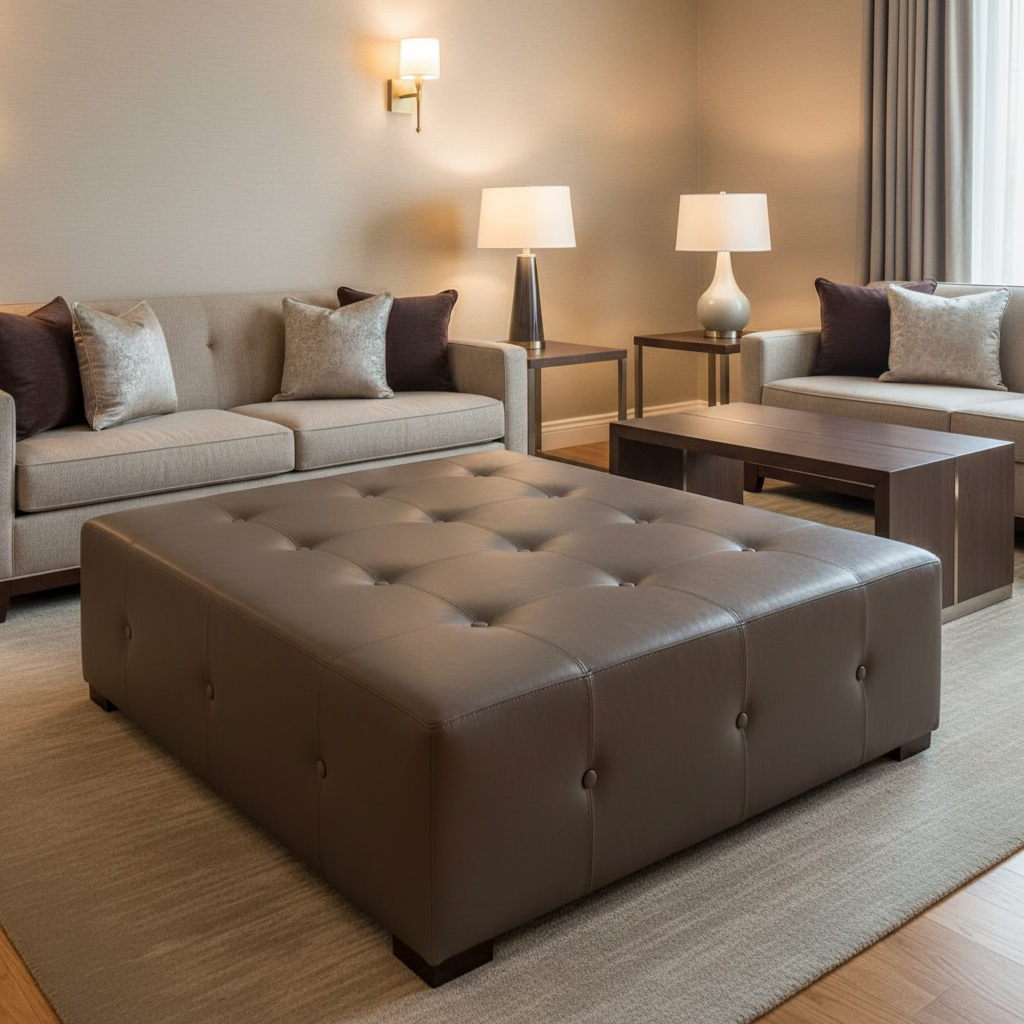 Alamo - Cocoa Bean Performance Vinyl Upholstered Ottoman | Architectural Fabrics