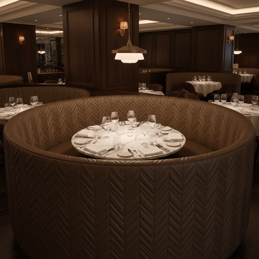 Channel Chevron Stitch Rich Umber Upholstered Banquette | Architectural Fabrics