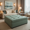 Fine Woven Texture Seafoam Green Upholstered Ottoman | Architectural Fabrics