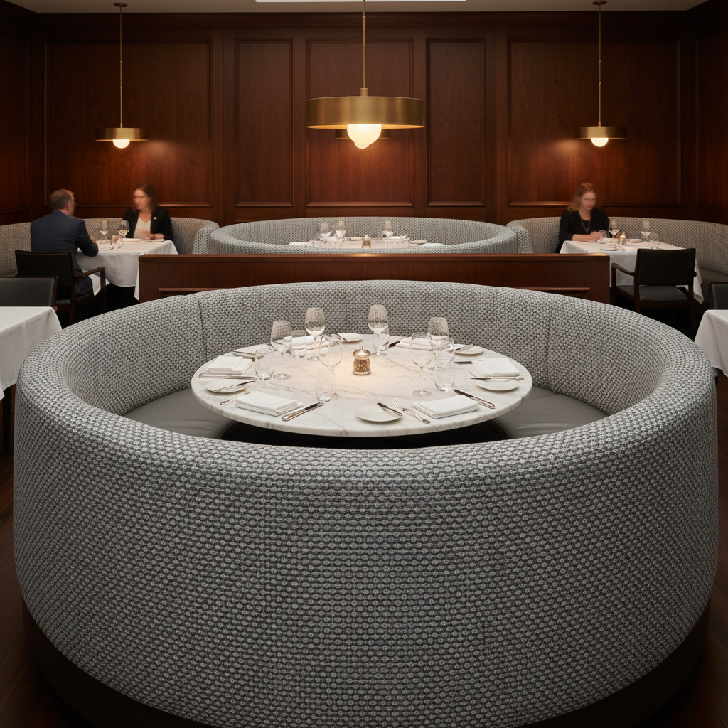 Geometric Woven Texture Silver Mist Upholstered Banquette | Architectural Fabrics