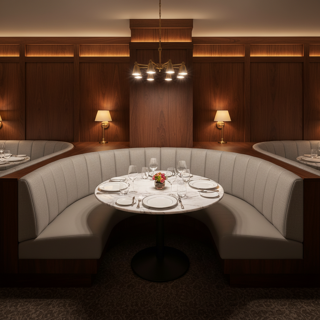 Smooth Pebble Grain Pale Stone Upholstered Banquette | Architectural Fabrics