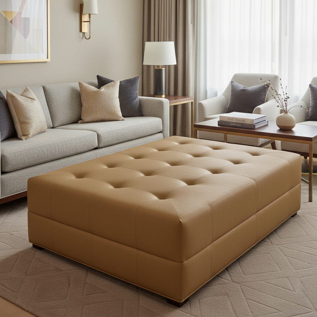 Necker Island - Biscuit Upholstered Ottoman | Architectural Fabrics