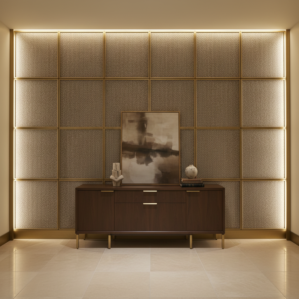 Woven Chevron Texture Neutral Taupe Upholstered Wall Panel | Architectural Fabrics