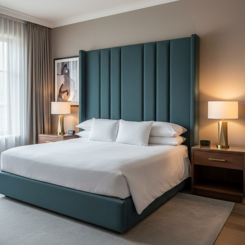 Subtle Textured Solid Deep Teal Upholstered Headboard | Architectural Fabrics