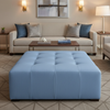 Brushed Linen Weave Sky Blue Upholstered Ottoman | Architectural Fabrics