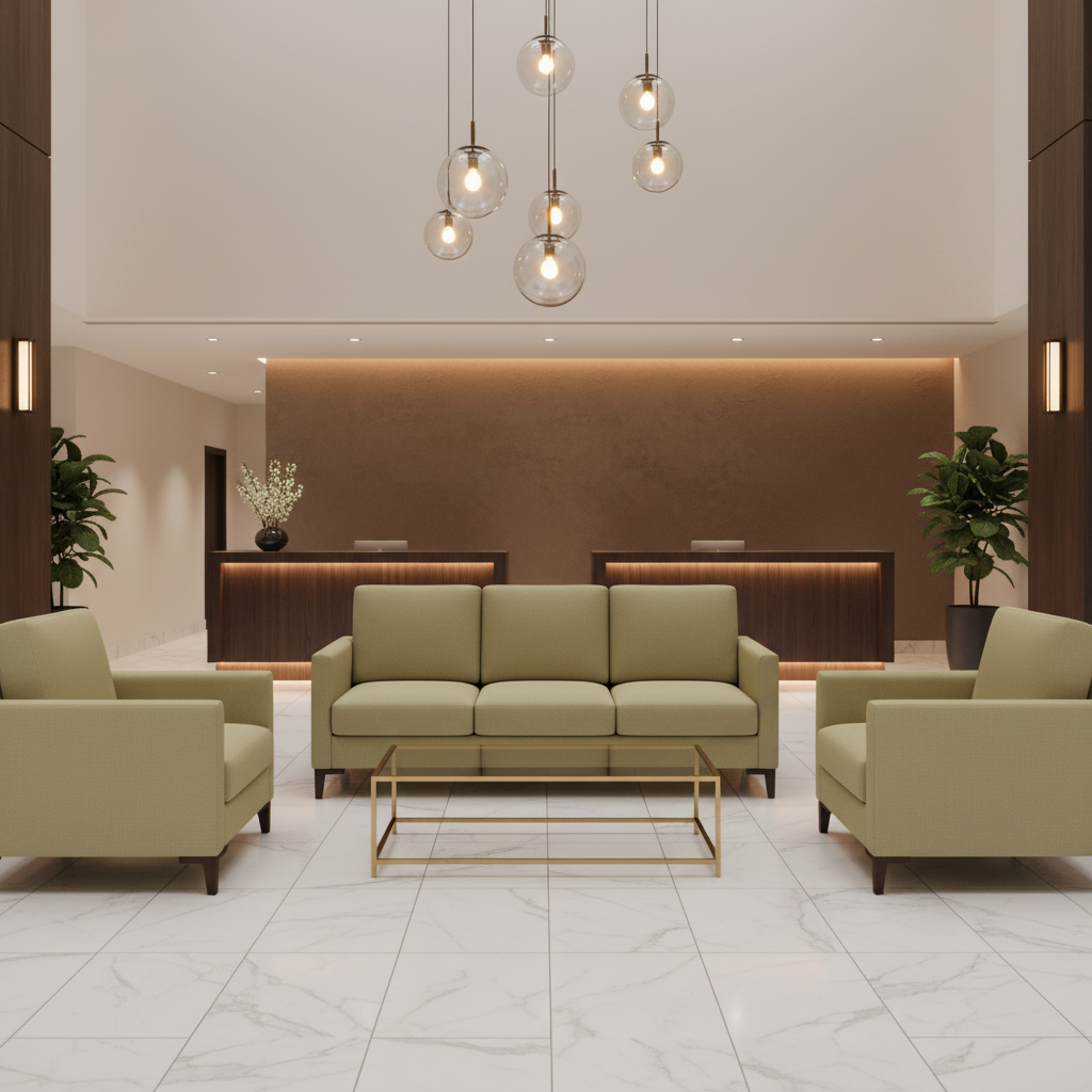 Smooth Solid Color Pale Olive Upholstered Sofa | Architectural Fabrics