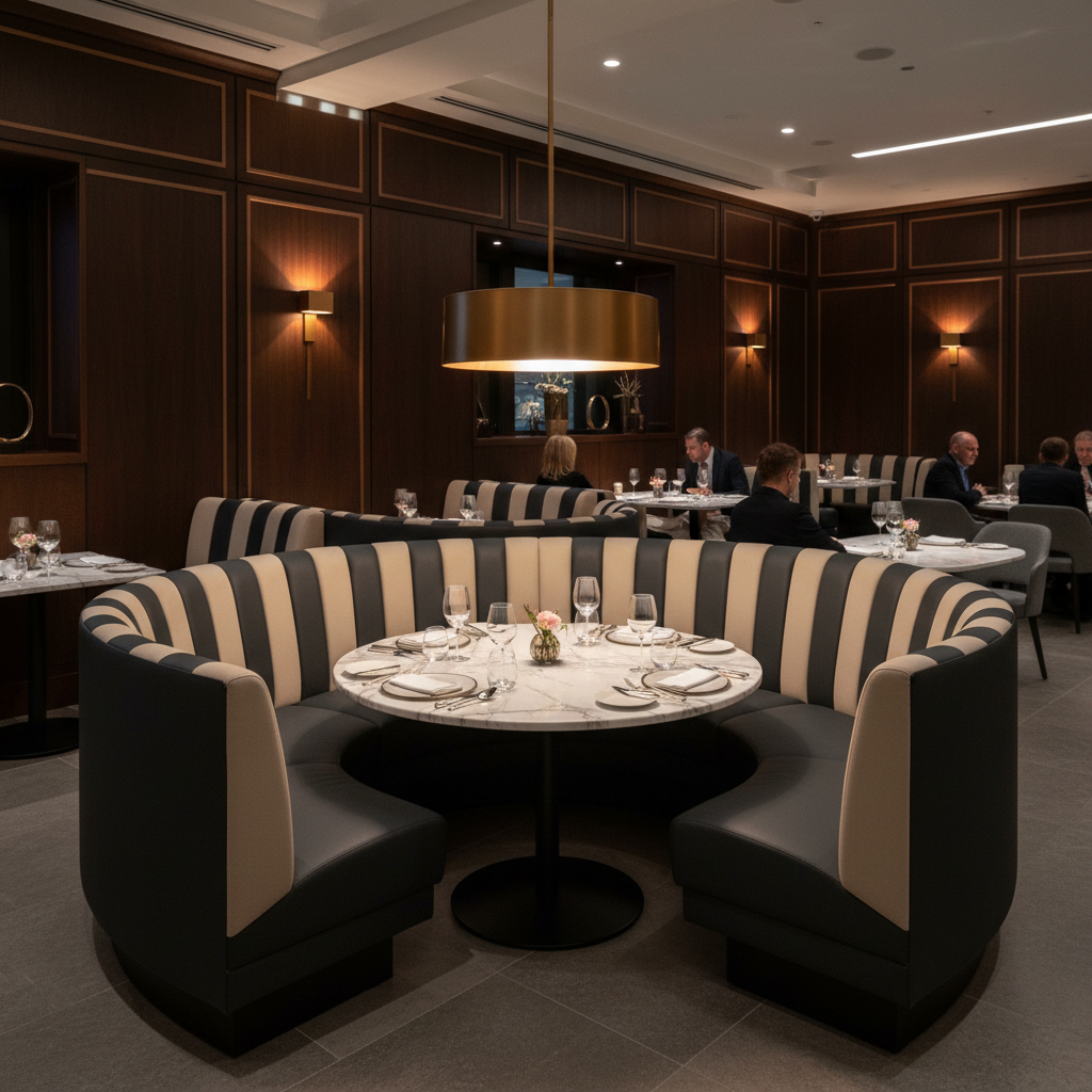 Palmyra Barley Contemporary ivory & charcoal Upholstered Banquette | Architectural Fabrics