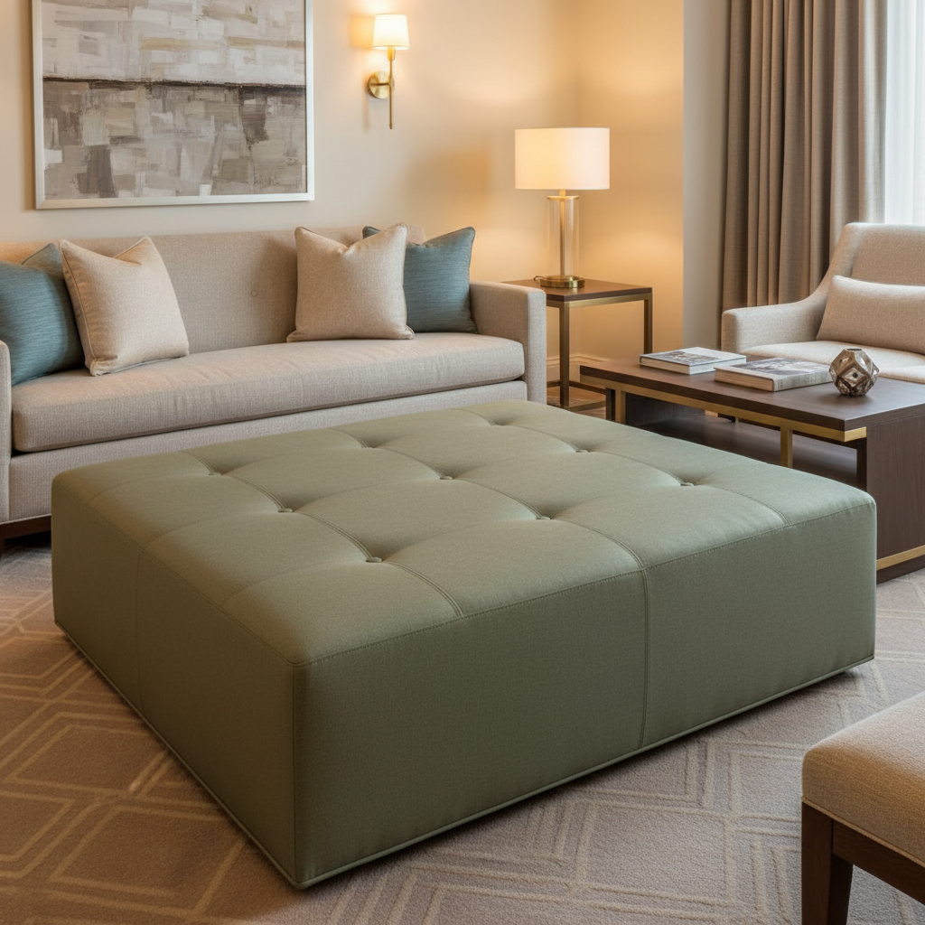 Aarden - Stone Moss Silicone Hybrid Upholstered Ottoman | Architectural Fabrics