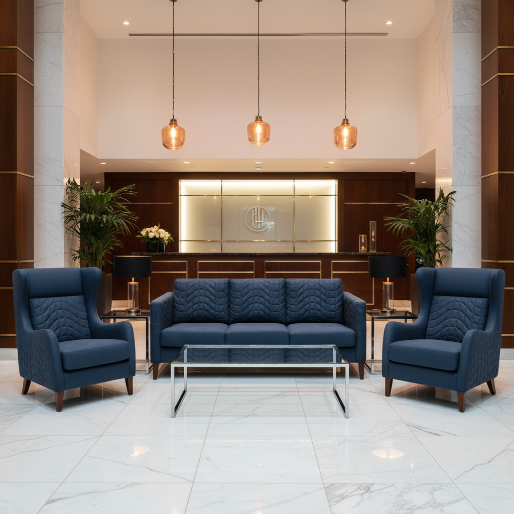 Waterfall Bay - Sapphire Upholstered Sofa | Architectural Fabrics